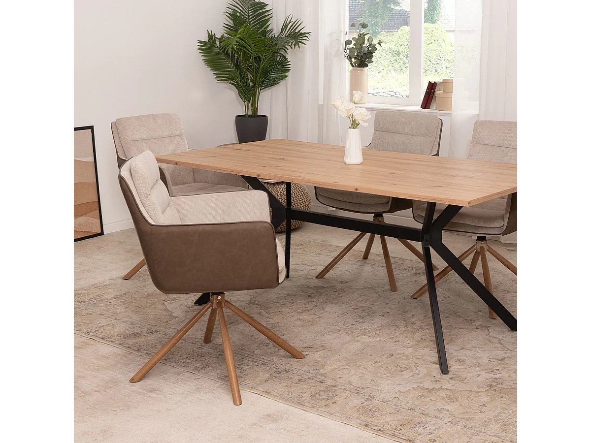 Lot de 2 Chaises Beiges et Décor Bois L63 cm - Logan