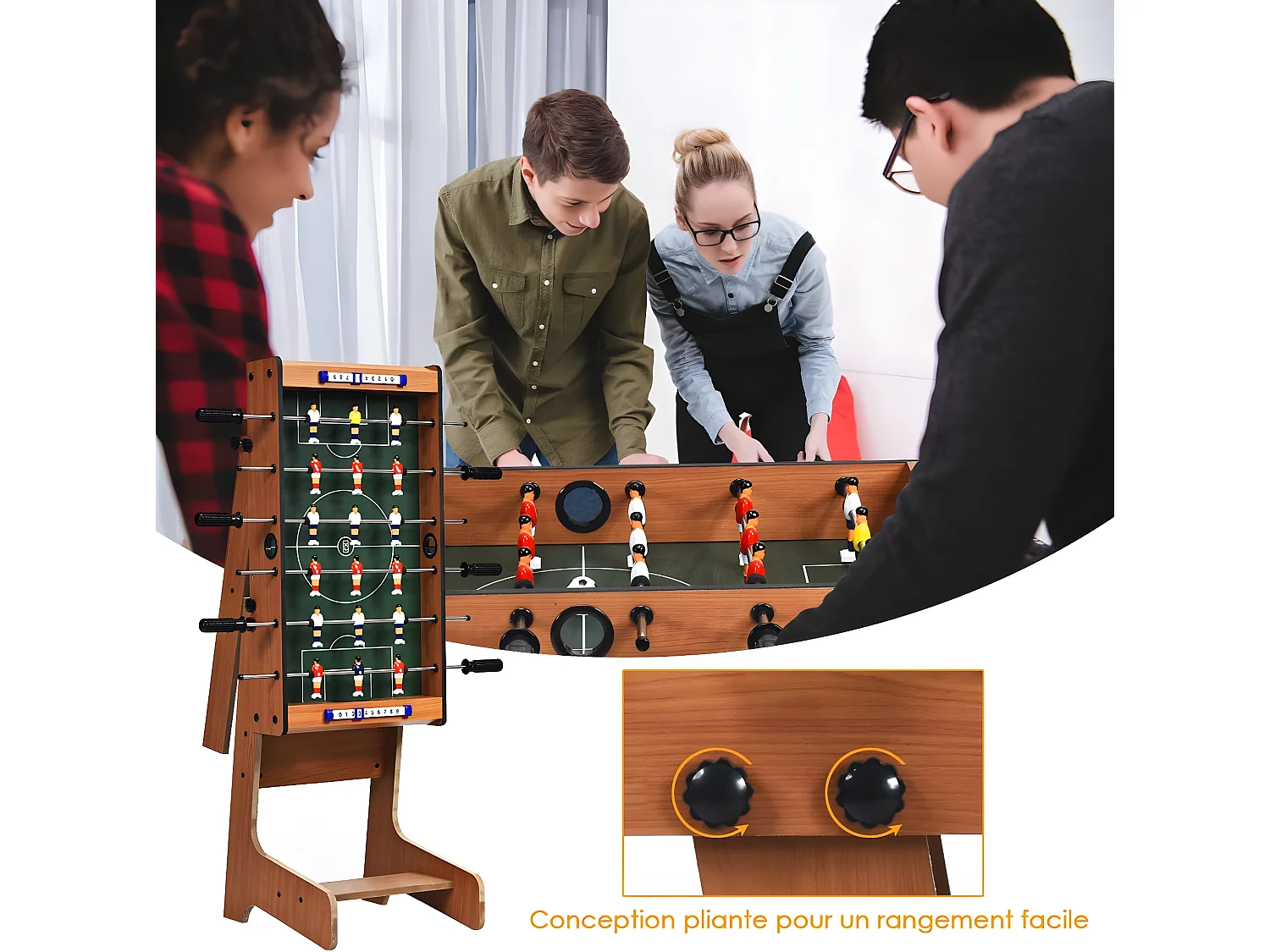 Baby-Foot Pliable, Table de Jeu de Football avec 2 Balles, pour Adultes et Enfants à Partir de 3 Ans, 70 x 36 x 59 CM