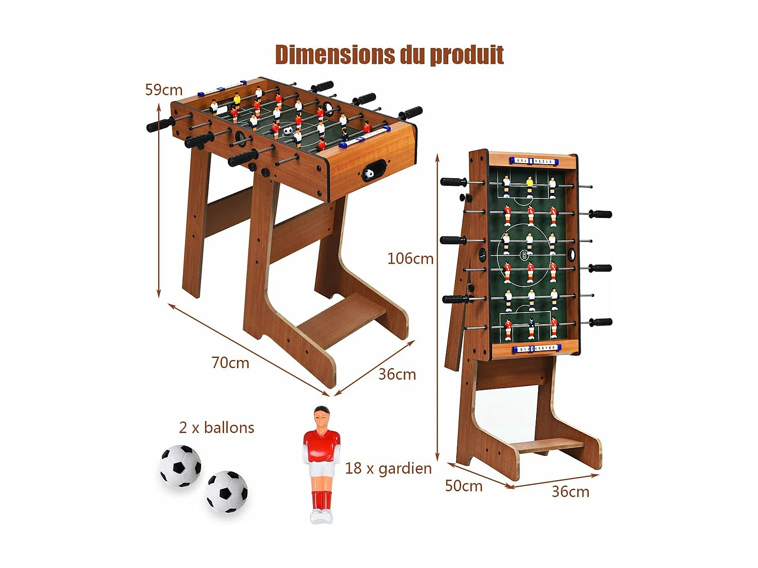 Baby-Foot Pliable, Table de Jeu de Football avec 2 Balles, pour Adultes et Enfants à Partir de 3 Ans, 70 x 36 x 59 CM