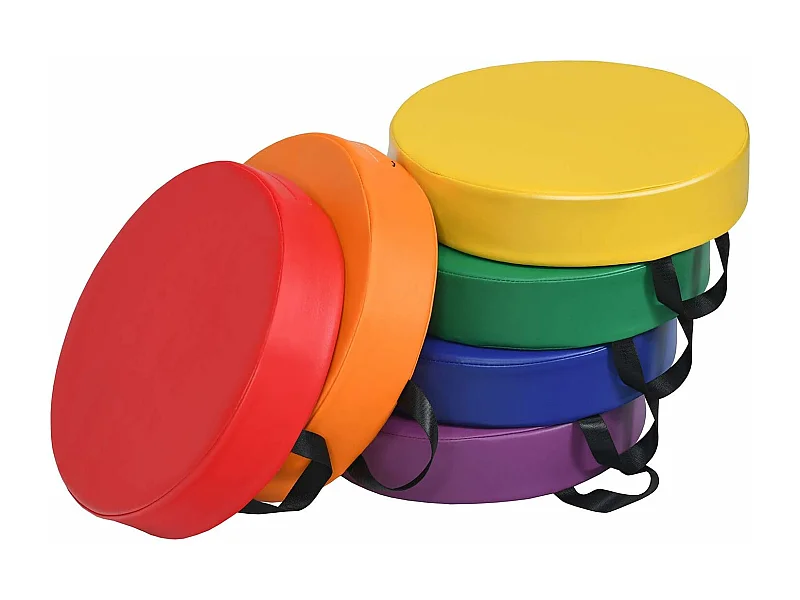 Lot de 6 Coussins de Chaise pour Enfant avec Poignées Coussins D'assise Rond φ38 x 8CM Multicolores avec Fermeture Éclair