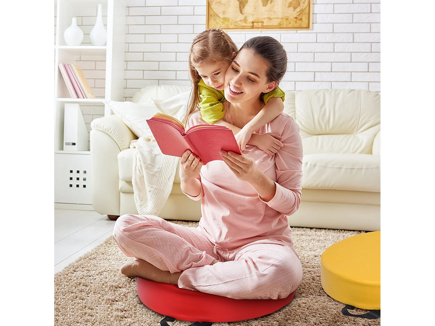 Lot de 6 Coussins de Chaise pour Enfant avec Poignées Coussins D'assise Rond φ38 x 8CM Multicolores avec Fermeture Éclair