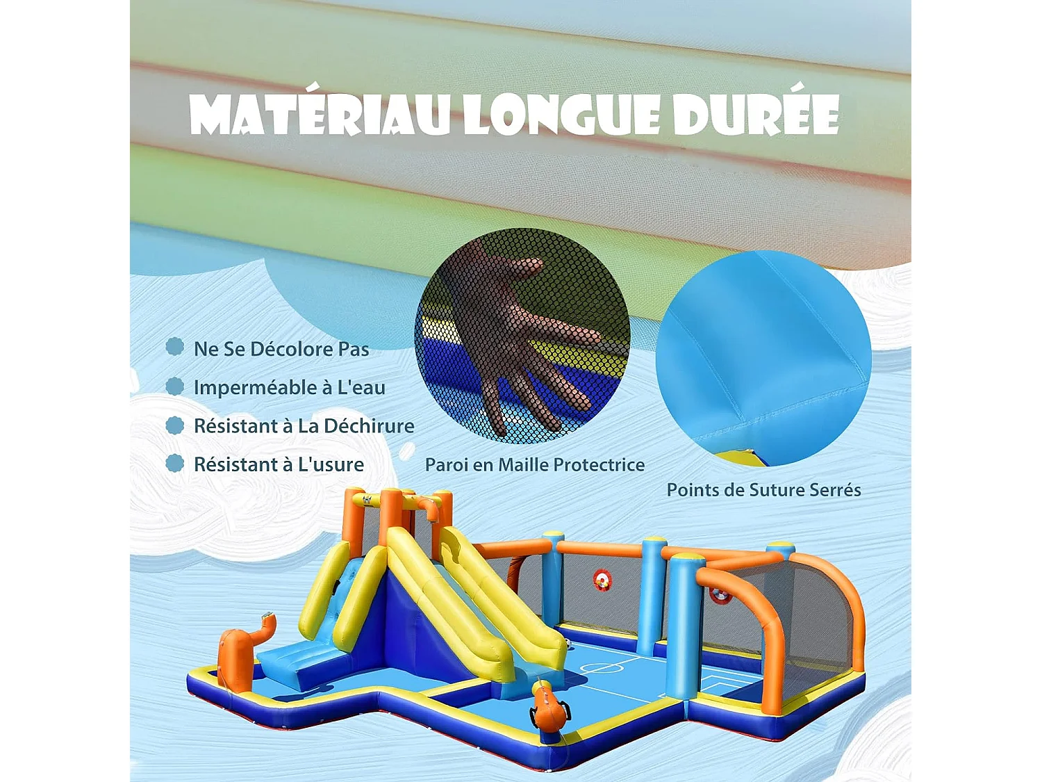 Toboggan Aquatique Gonflable avec Gonfleur 680W Piscine à Eclaboussures,Mur d'Escalade Double Canon à Eau Zone de Football