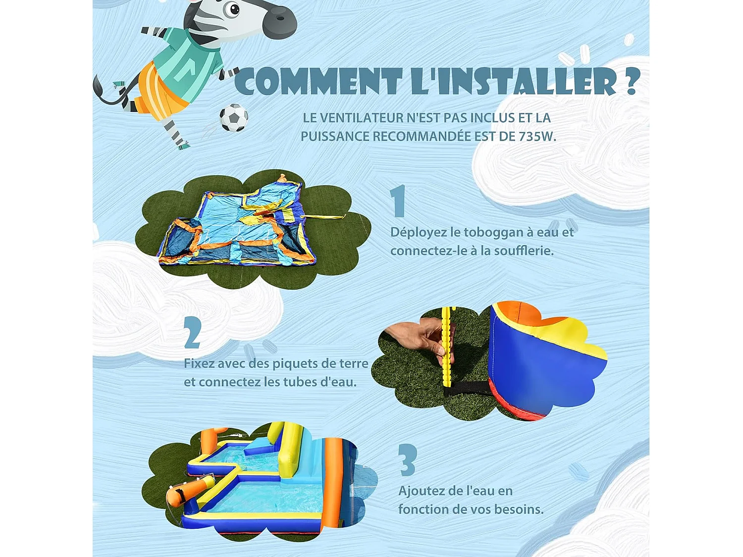 Toboggan Aquatique Gonflable avec Gonfleur 680W Piscine à Eclaboussures,Mur d'Escalade Double Canon à Eau Zone de Football