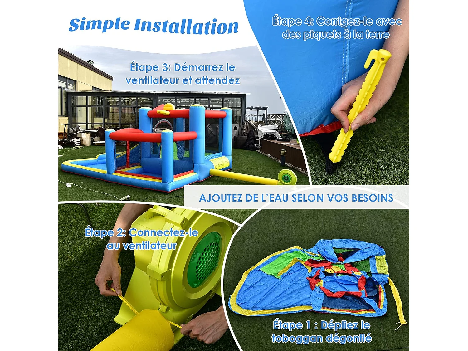 Toboggan Aquatique Gonflable pour Enfants avec Toboggan Balles Cibles, Ballon de Basket Sac de Transport avec Gonfleur 450W