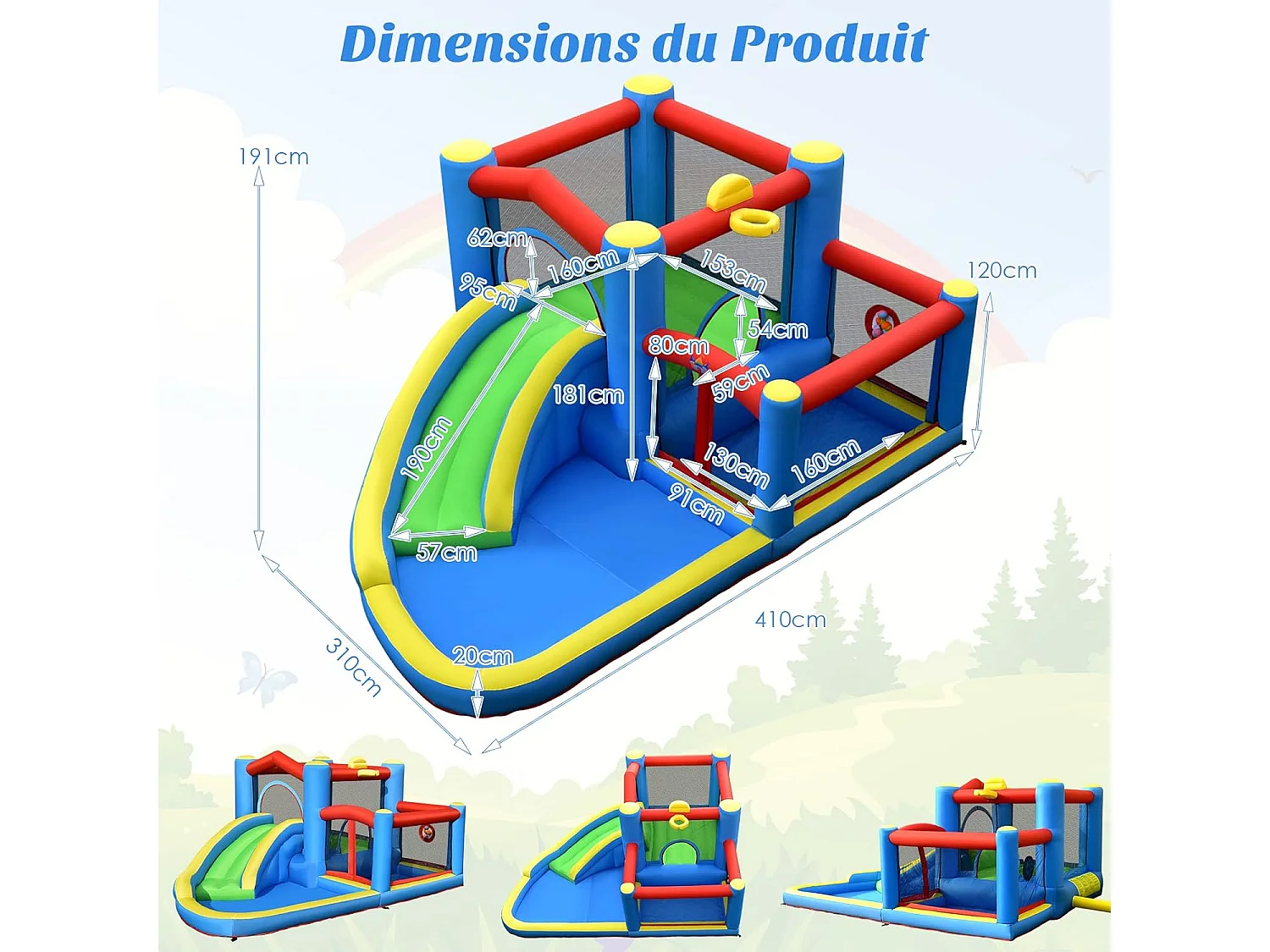 Toboggan Aquatique Gonflable pour Enfants avec Toboggan Balles Cibles, Ballon de Basket Sac de Transport avec Gonfleur 450W
