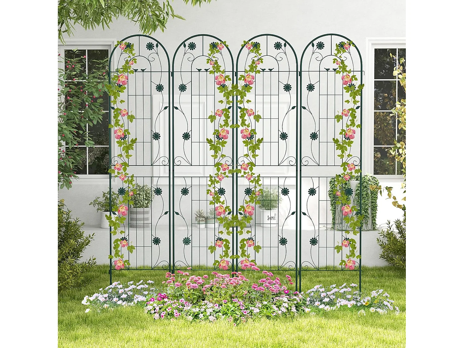 Lot de 2 Treillis de Jardin en Métal 180 x 50 cm, Clôture Décorative pour Plante Grimpante, Grille Fleurs Antirouille pour Jardin, Cour, Patio, Vert