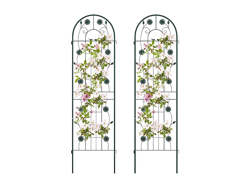 Set van 2 metalen tuinlatwerk 180 x 50 cm, decoratief hek voor klimplanten, antiroest bloemenrooster voor tuin, binnenplaats, terras, groen