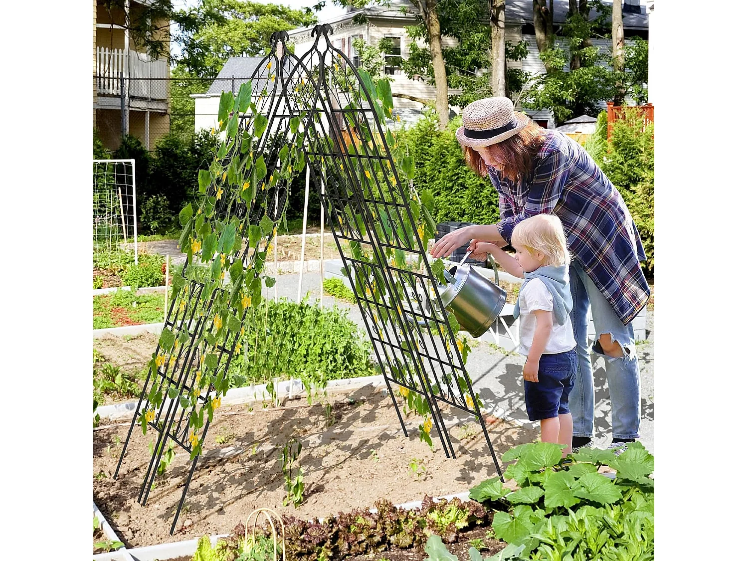 Lot de 2 Treillis de Jardin en Métal 180 x 50 cm, Clôture Décorative pour Plante Grimpante, Grille Fleurs Antirouille pour Jardin, Cour, Patio, Noir