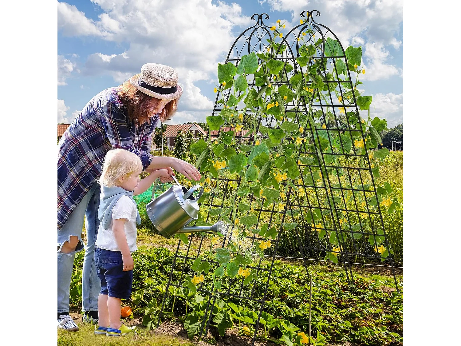 Lot de 2 Treillis de Jardin en Métal 220x50 cm, Clôture Décorative pour Plante Grimpante, Grille Fleurs Antirouille pour Jardin, Cour, Patio, Noir