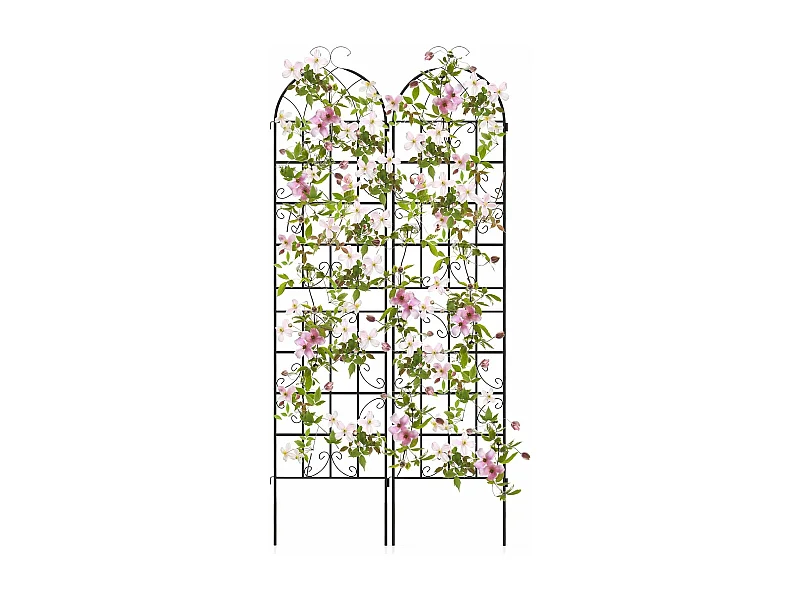 Lot de 2 Treillis de Jardin en Métal 220x50 cm, Clôture Décorative pour Plante Grimpante, Grille Fleurs Antirouille pour Jardin, Cour, Patio, Noir