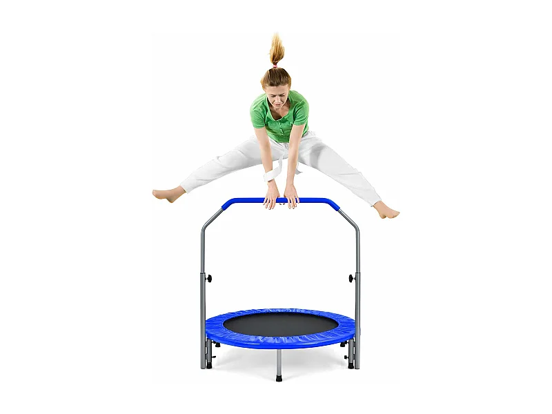 Trampoline de Fitness Pliable 101 cm avec Main Courante en Mousse Hauteur Réglable sur 4 Niveaux Charge 150 kg pour Adultes