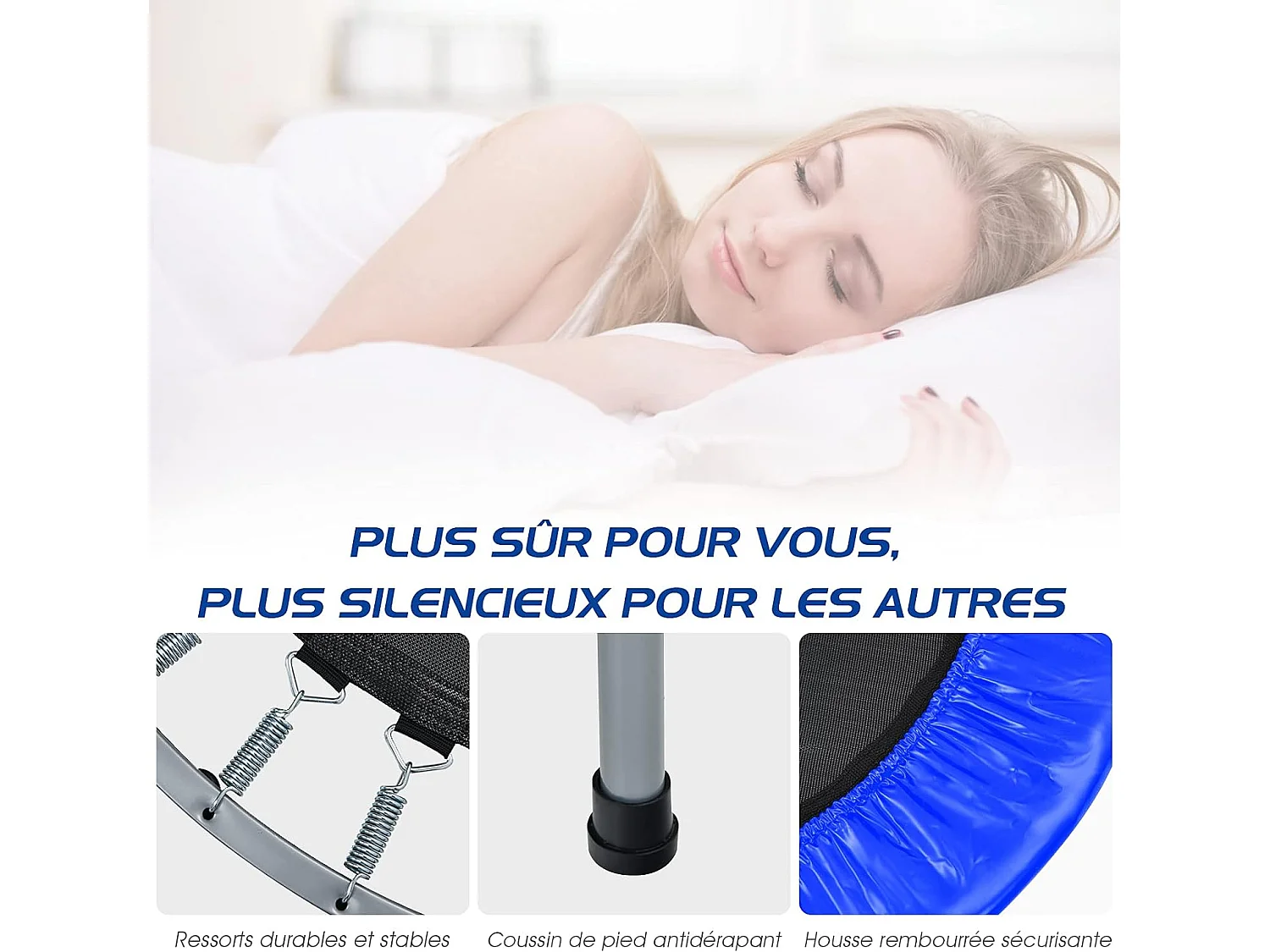 Trampoline de Fitness Pliable 101 cm avec Main Courante en Mousse Hauteur Réglable sur 4 Niveaux Charge 150 kg pour Adultes