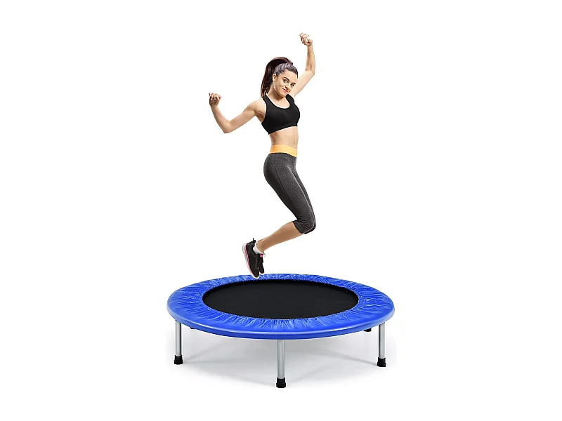 Trampoline de Fitness Pliable Enfant Ø95,5CM Charge Max 150KG avec 32 Ressorts avec Boucle Housse de Protection en PVC Bleu