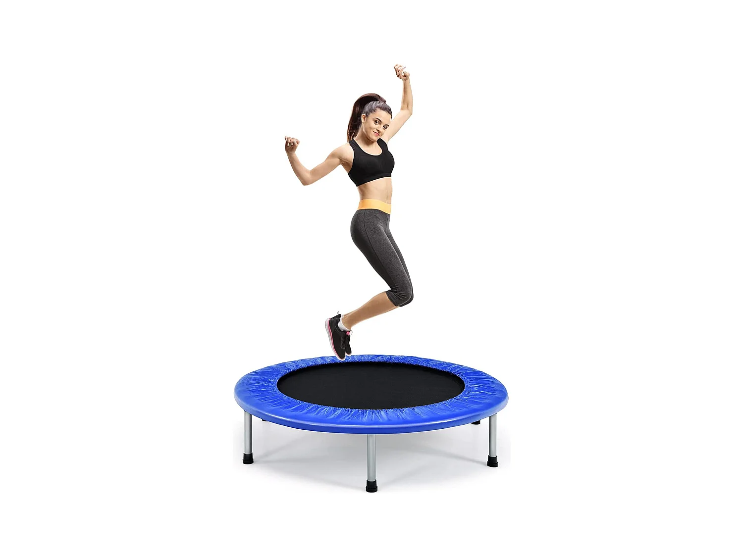 Trampoline de Fitness Pliable Enfant Ø95,5CM Charge Max 150KG avec 32 Ressorts avec Boucle Housse de Protection en PVC Bleu