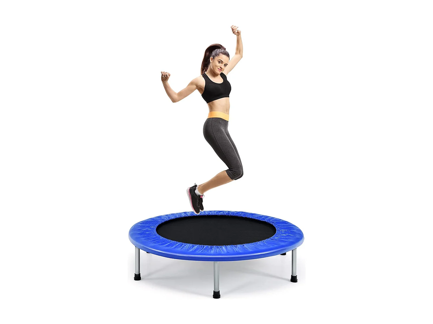 Trampoline de Fitness Pliable Enfant Ø95,5CM Charge Max 150KG avec 32 Ressorts avec Boucle Housse de Protection en PVC Bleu