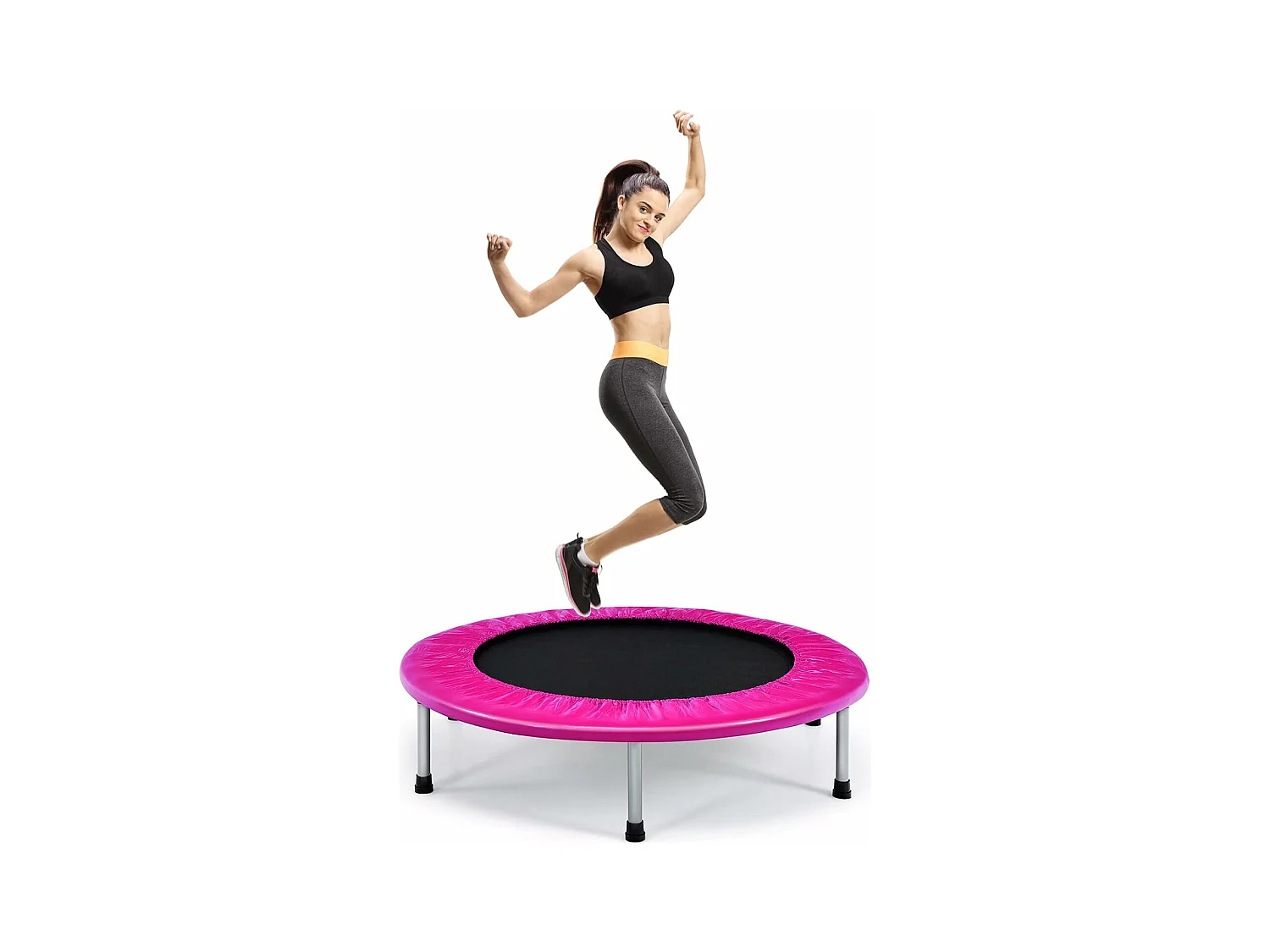 Trampoline de Fitness Pliable Enfant Ø95,5CM Charge Max 150KG avec 32 Ressorts avec Boucle Housse de Protection en PVC Rose