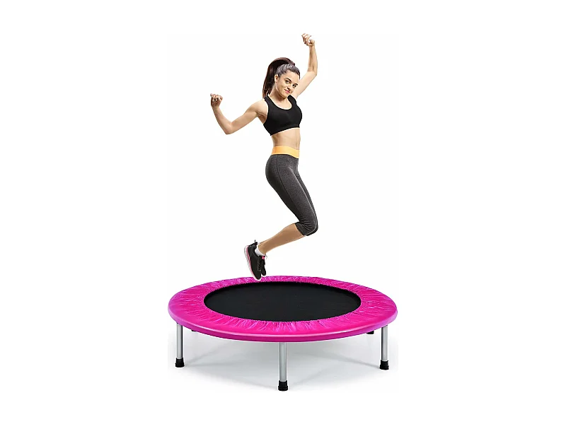 Trampoline de Fitness Pliable Enfant Ø95,5CM Charge Max 150KG avec 32 Ressorts avec Boucle Housse de Protection en PVC Rose