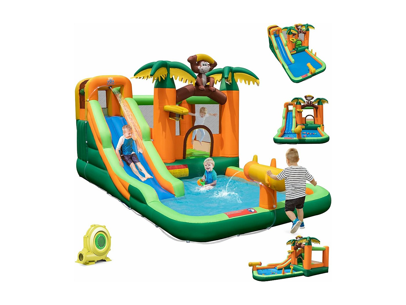 Château Gonflable Tropical à Thème Singe & Palmier avec Toboggan ...