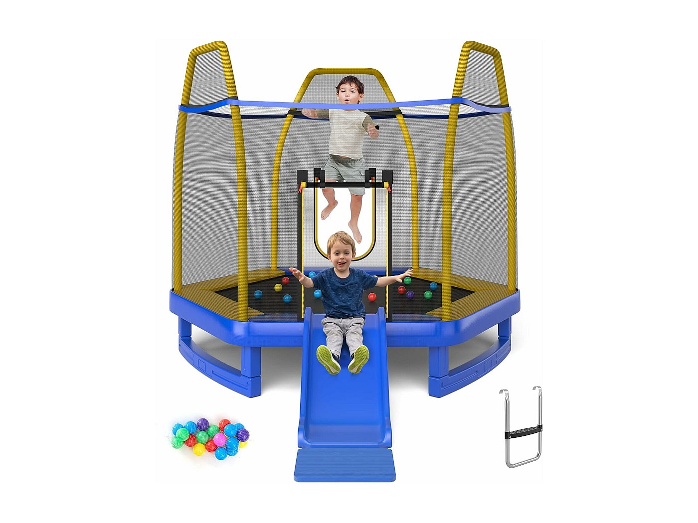 Trampoline Enfant Jardin 150×160 Cm – Vert/Jaune Avec Filet De Sécurité Complet, Trampoline Extérieur Loisirs & Fitness Pour Enfants