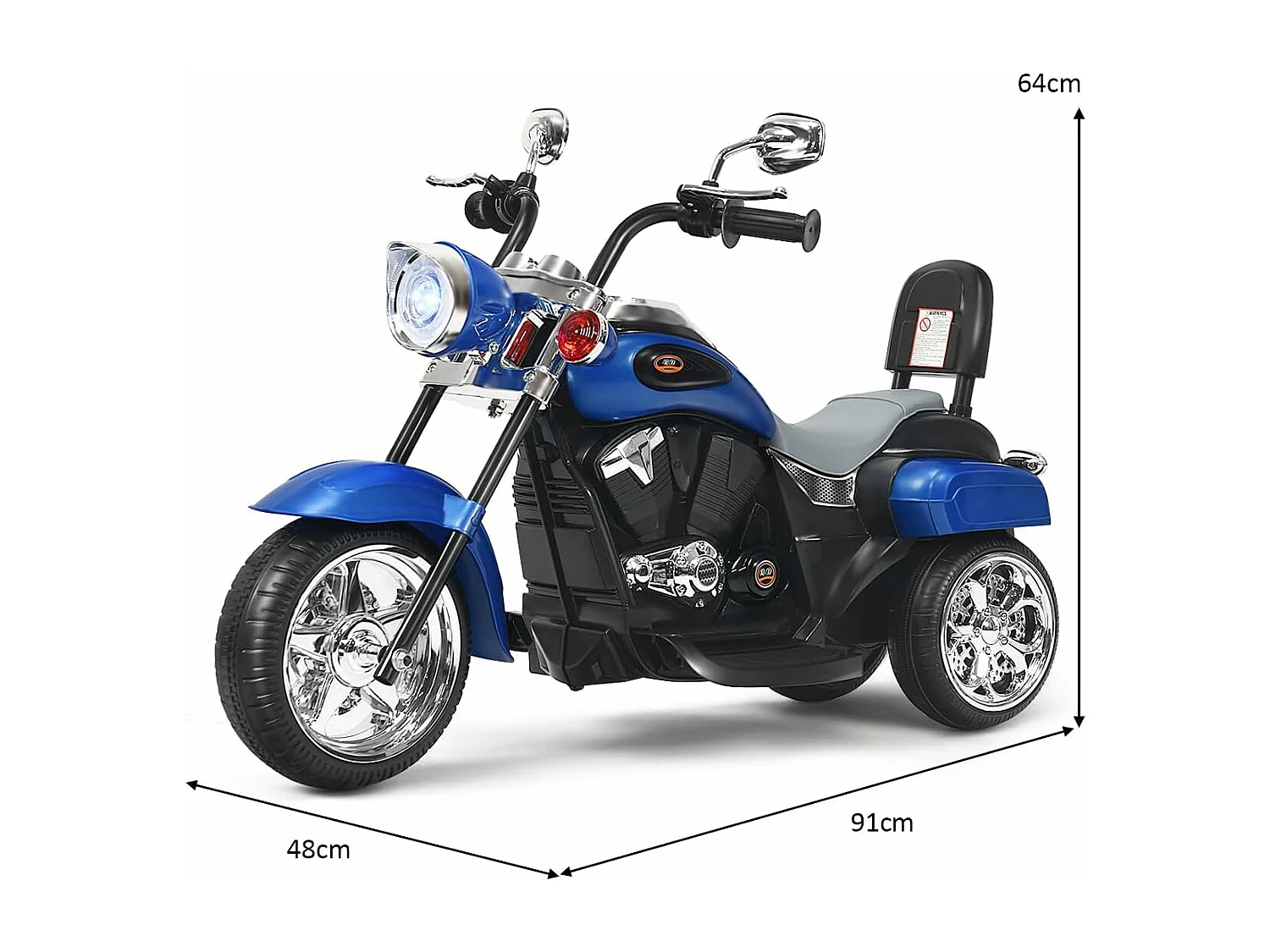 Moto Électrique 6V pour Enfants Scooter avec 3 Roues Effet Sonore et Lumineux, 3Km/h Max, 3 Ans + Style de Chopper Bleu