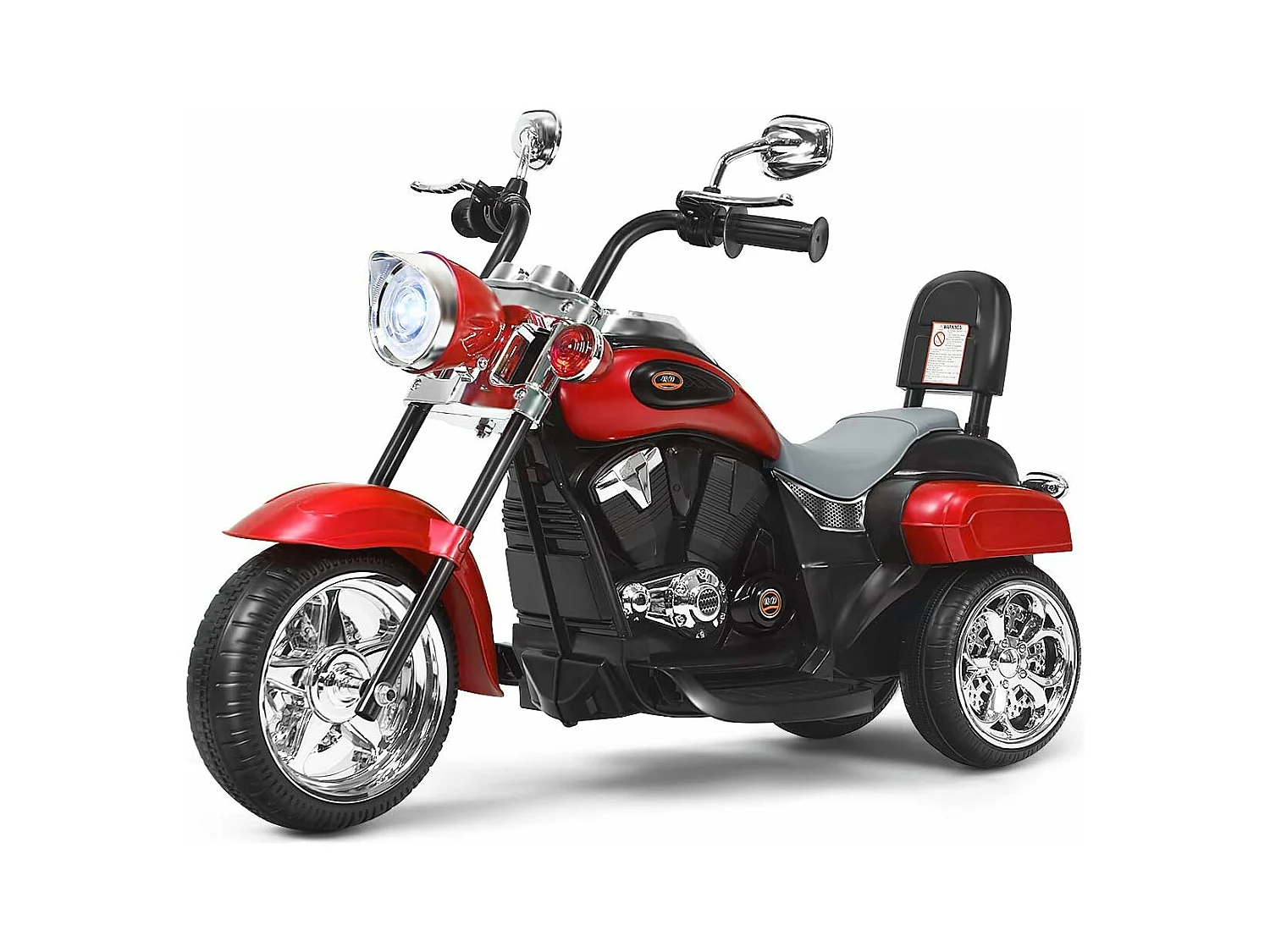 Moto Électrique 6V pour Enfants Scooter avec 3 Roues Effet Sonore et Lumineux, 3Km/h Max, 3 Ans + Style de Chopper Rouge