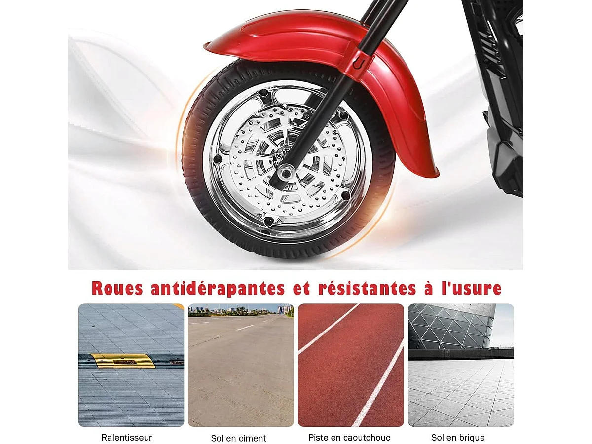 Moto Électrique 6V pour Enfants Scooter avec 3 Roues Effet Sonore et Lumineux, 3Km/h Max, 3 Ans + Style de Chopper Rouge