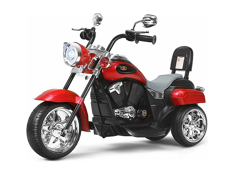 Moto Électrique 6V pour Enfants Scooter avec 3 Roues Effet Sonore et Lumineux, 3Km/h Max, 3 Ans + Style de Chopper Rouge
