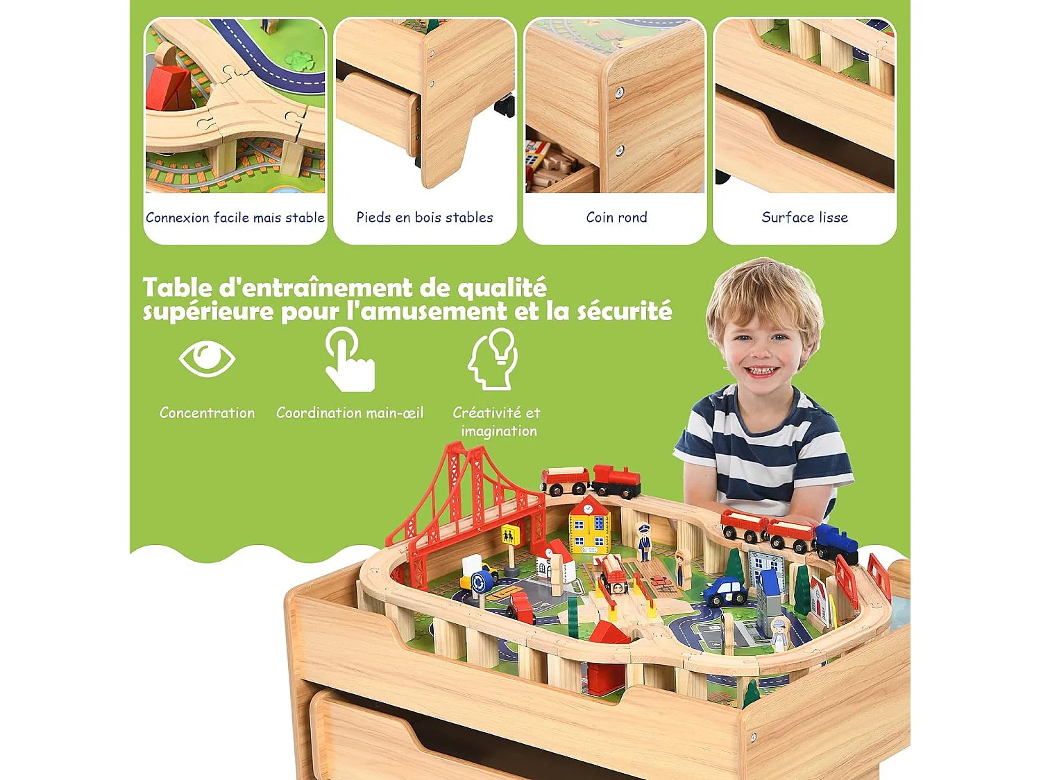 Circuit Voiture Enfant 100 Pcs avec Table d'Activités, Tiroir à Roulettes Verrouillables Jouet Educative pour 3 Ans +