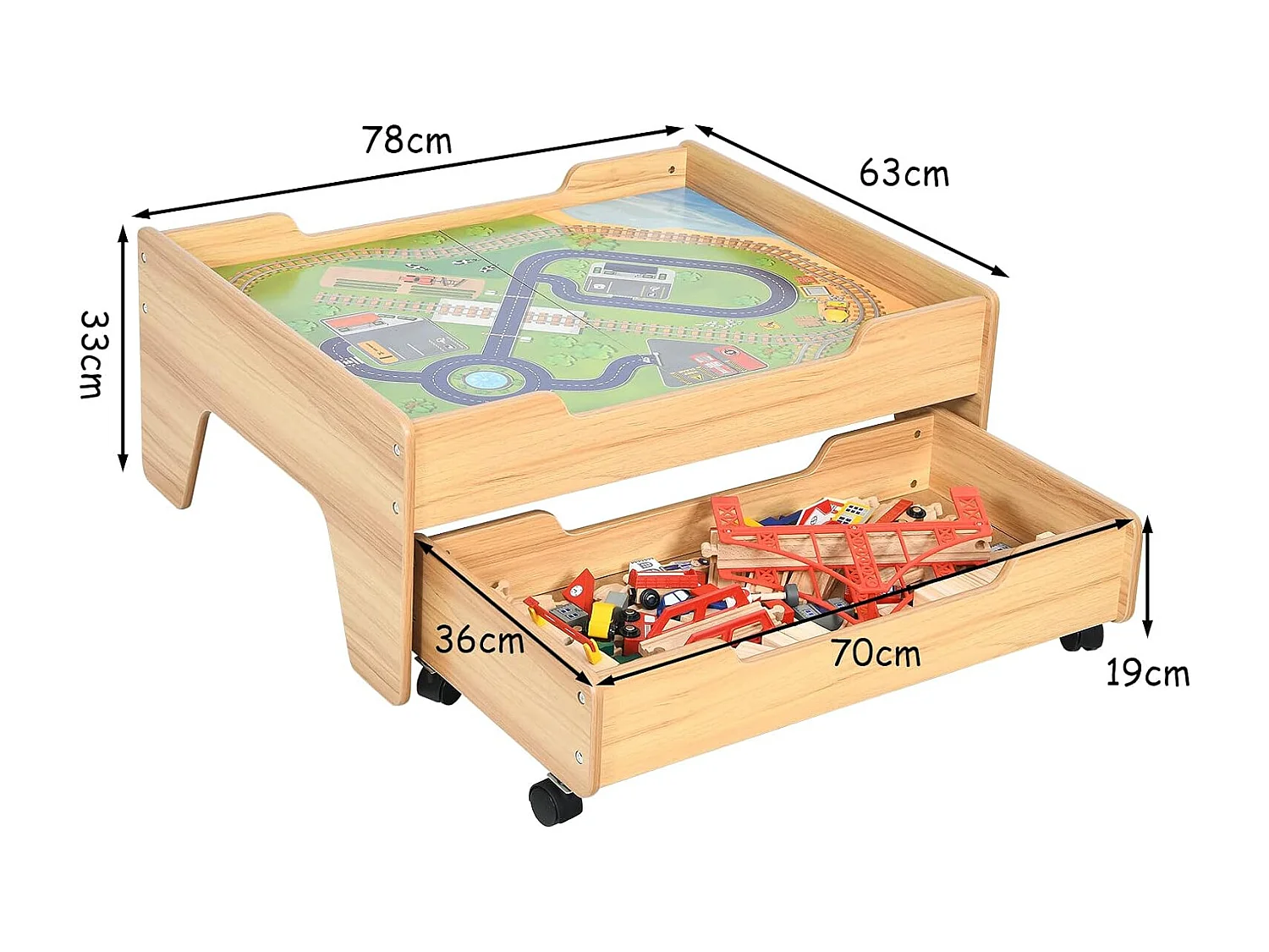 Circuit Voiture Enfant 100 Pcs avec Table d'Activités, Tiroir à Roulettes Verrouillables Jouet Educative pour 3 Ans +