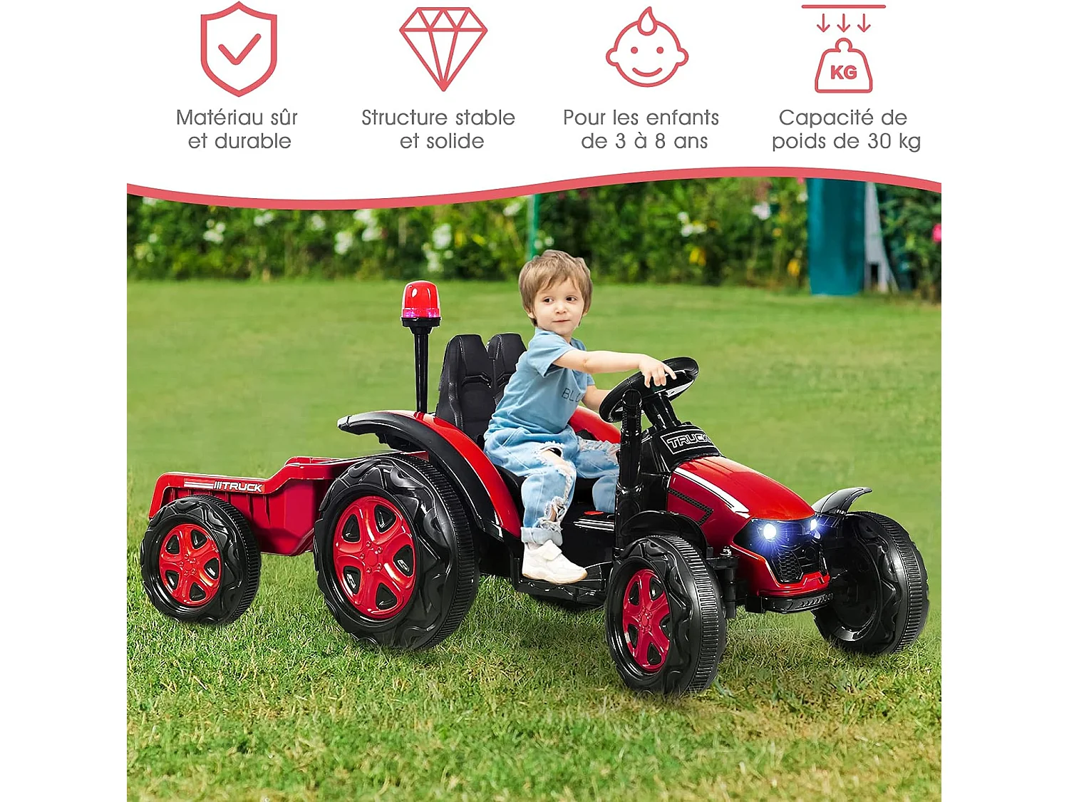 Elektrische tractor met 2.4G afstandsbediening, 12V 7AH, snelheid: 3-8 km/u, MP3, USB-poort voor kinderen van 3 tot 8 jaar (rood)