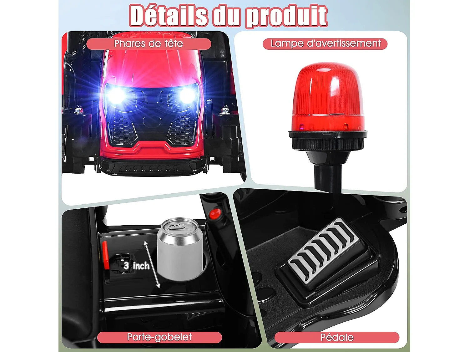 Elektrische tractor met 2.4G afstandsbediening, 12V 7AH, snelheid: 3-8 km/u, MP3, USB-poort voor kinderen van 3 tot 8 jaar (rood)