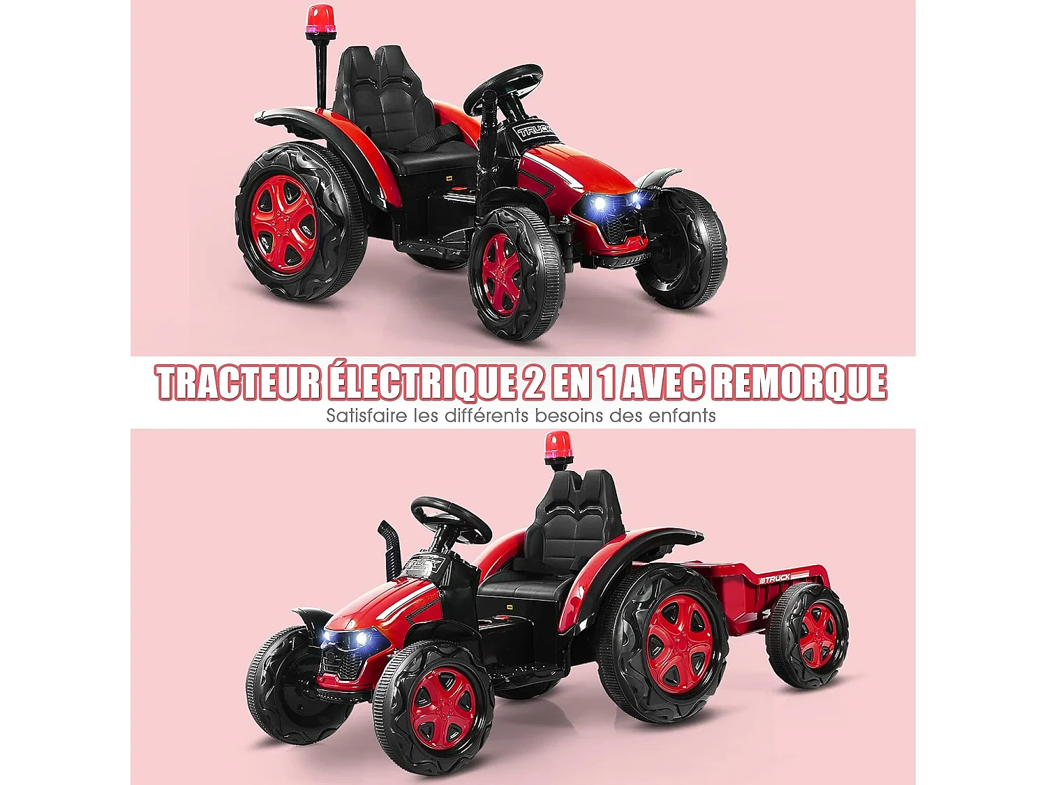 Elektrische tractor met 2.4G afstandsbediening, 12V 7AH, snelheid: 3-8 km/u, MP3, USB-poort voor kinderen van 3 tot 8 jaar (rood)