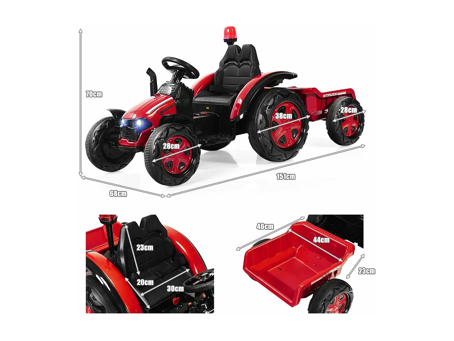 Tracteur Electrique avec Télécommande 2.4G,12V 7AH, Vitesse : 3-8 km/h , MP3, Port USB pour Enfants de 3 à 8 Ans（Rouge)
