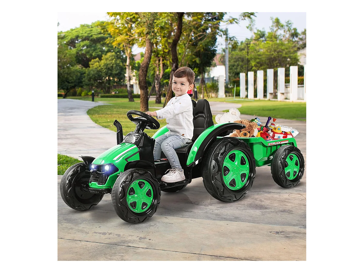 Tracteur Electrique enfants avec Télécommande 2.4G,12V 7AH, Vitesse : 3-8 km/h , MP3, Port USB pour Enfants de 3 à 8 Ans Vert