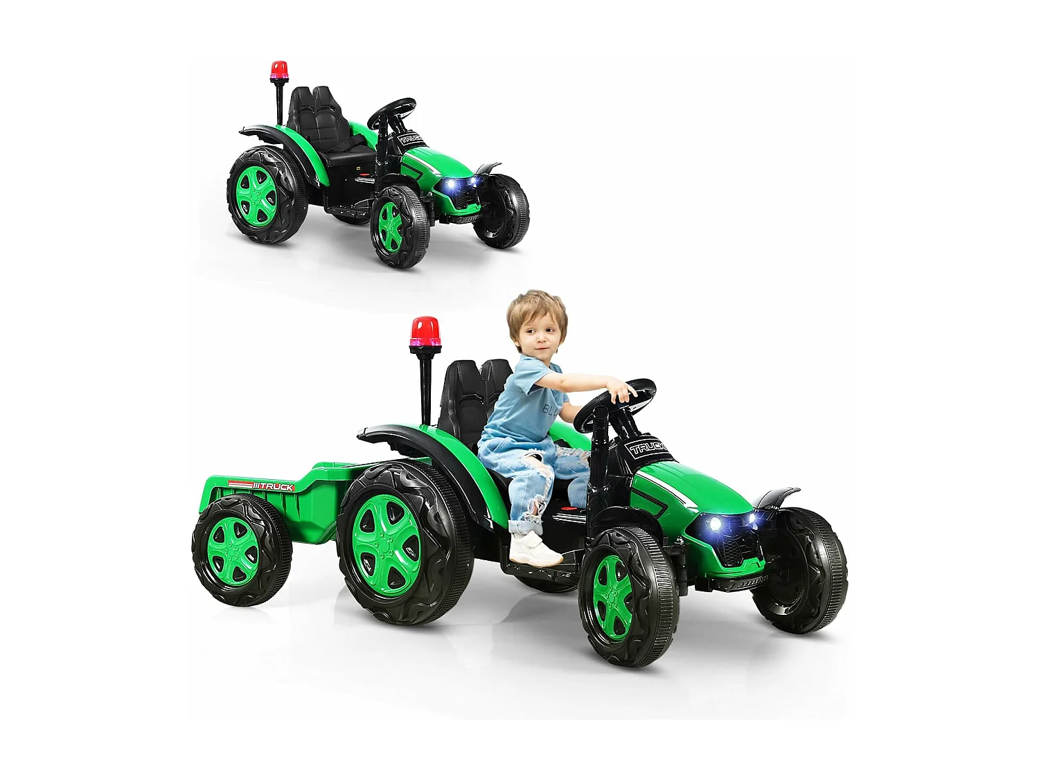 Tracteur Electrique avec Télécommande 2.4G,12V 7AH, Vitesse : 3-8 km/h , MP3, Port USB pour Enfants de 3 à 8 Ans Vert