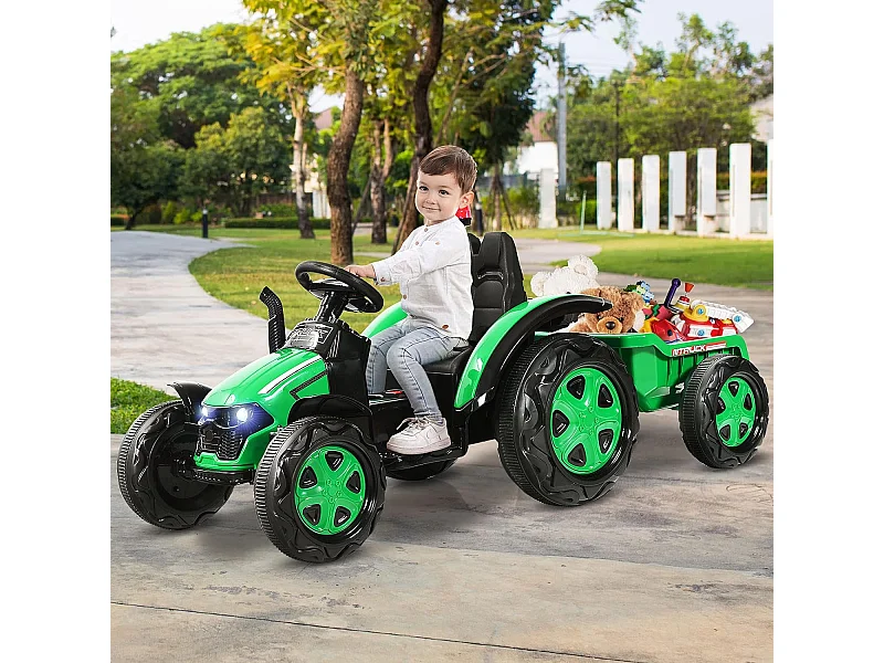 Tracteur Electrique enfants avec Télécommande 2.4G,12V 7AH, Vitesse : 3-8 km/h , MP3, Port USB pour Enfants de 3 à 8 Ans Vert