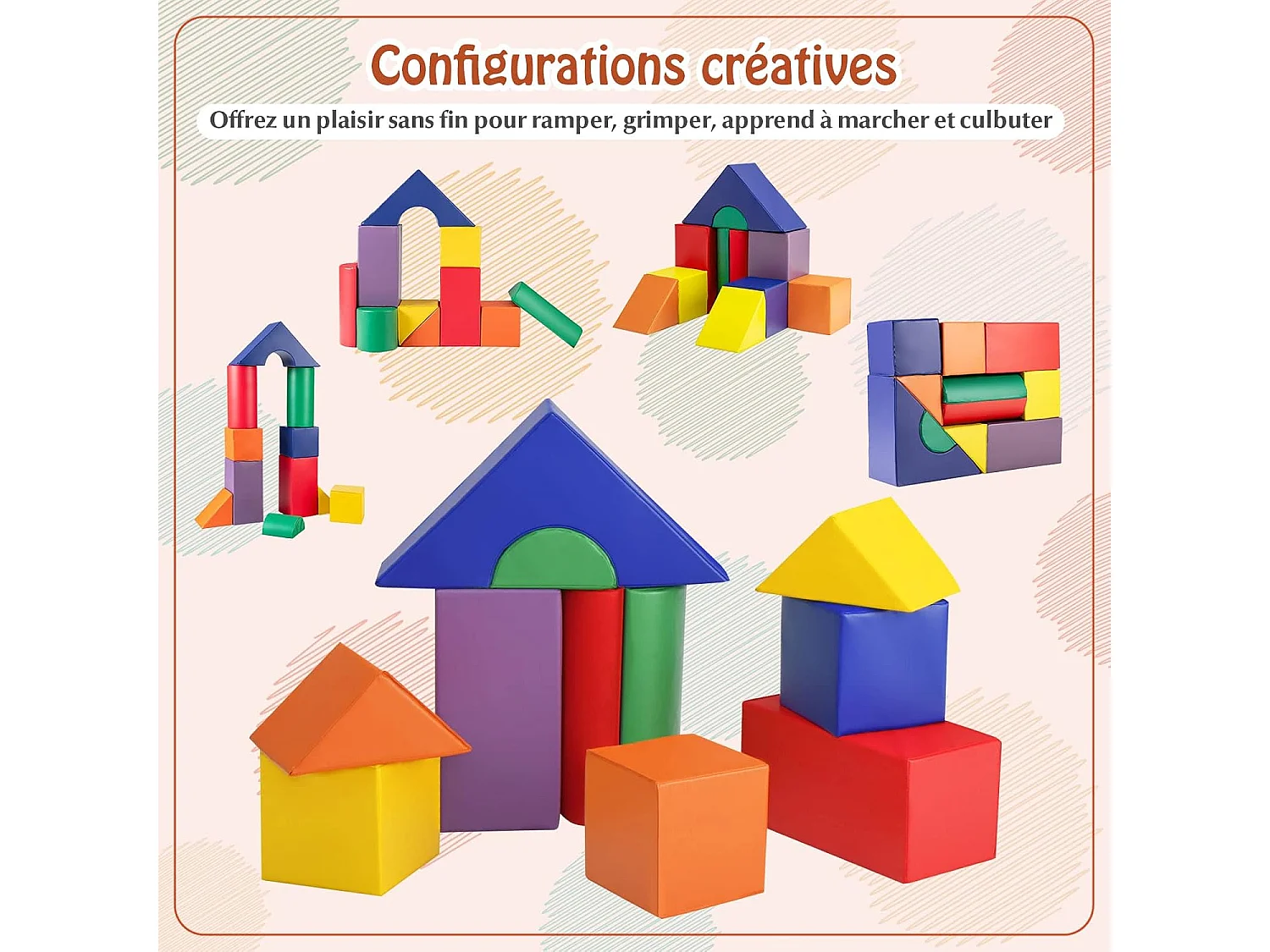 11PCS Blocs de Construction en Mousse avec Housse en PU, Modules de Motricité d’Escalade avec Diverses Couleurs et Formes, Jouets Éducatifs pour Maison Maternelle, 18 Mois+