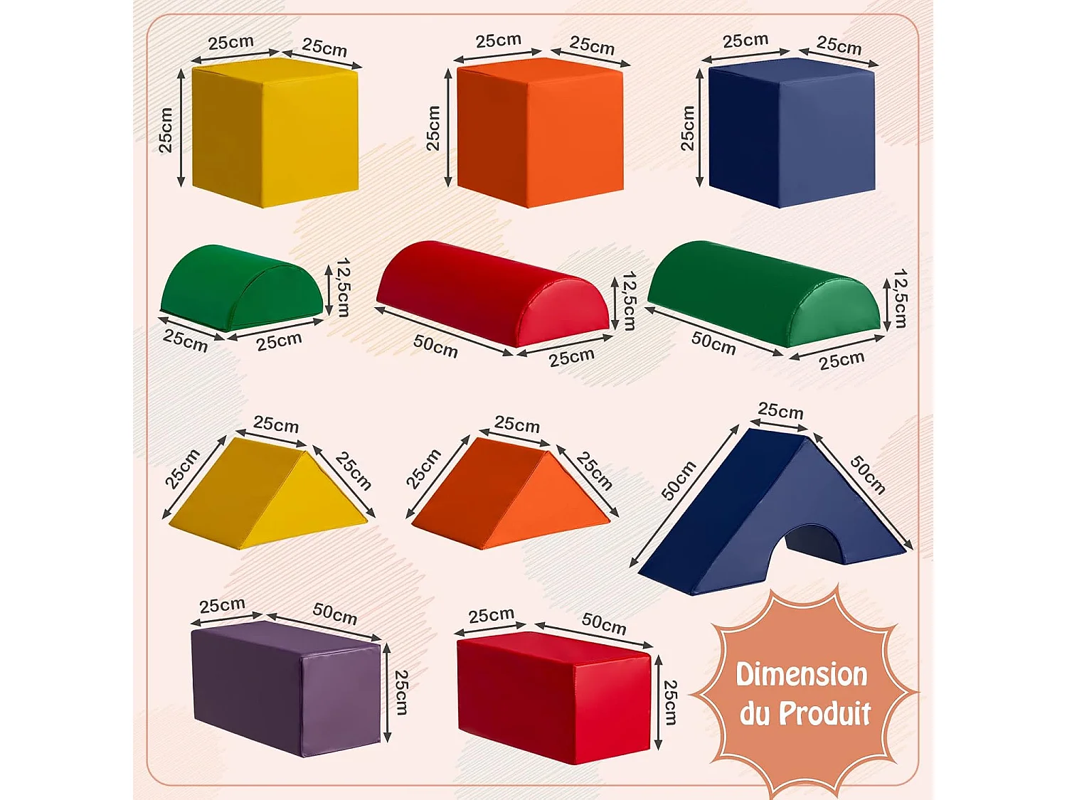 11PCS Blocs de Construction en Mousse avec Housse en PU, Modules de Motricité d’Escalade avec Diverses Couleurs et Formes, Jouets Éducatifs pour Maison Maternelle, 18 Mois+