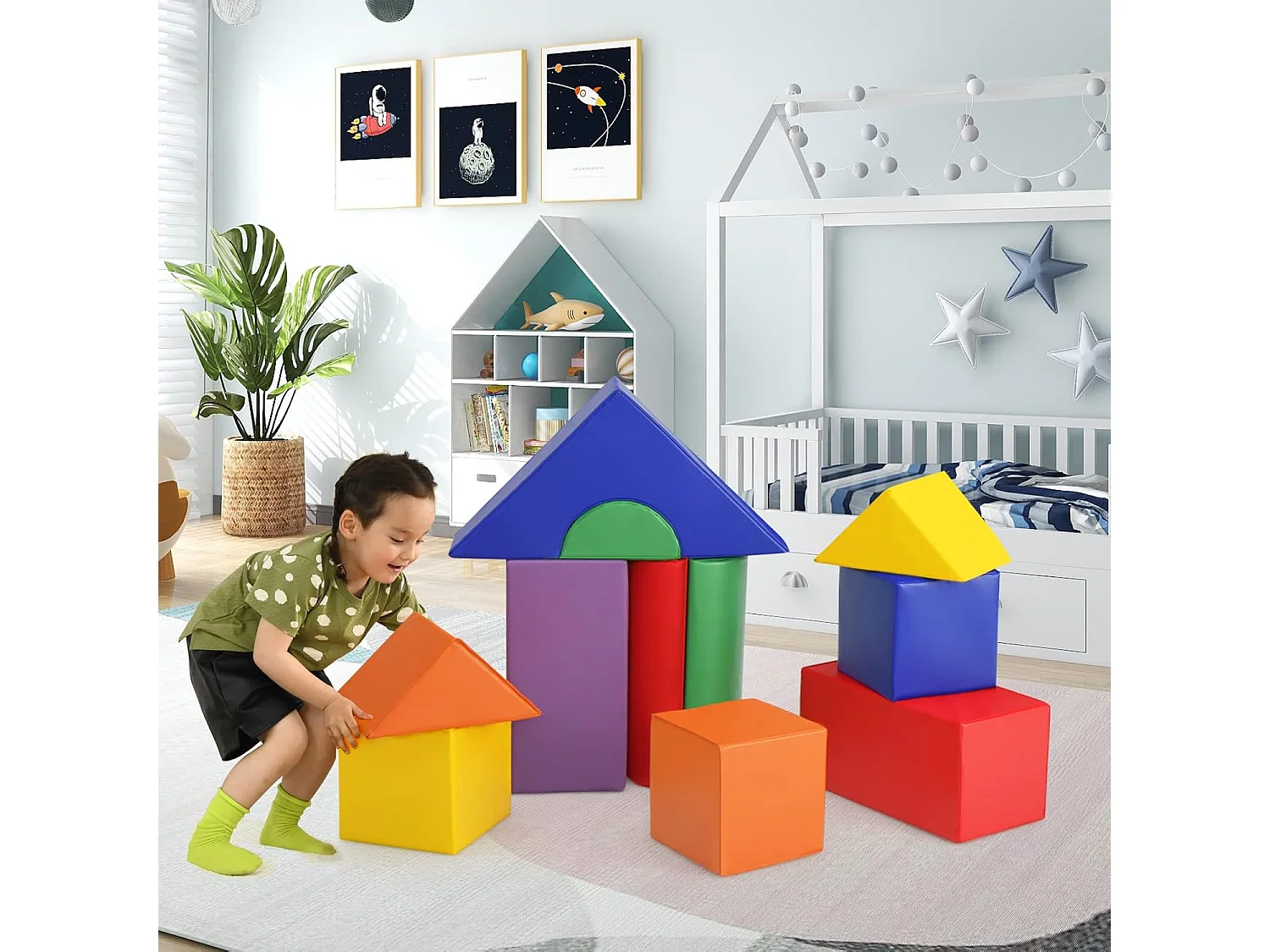 11PCS Blocs de Construction en Mousse avec Housse en PU, Modules de Motricité d’Escalade avec Diverses Couleurs et Formes, Jouets Éducatifs pour Maison Maternelle, 18 Mois+