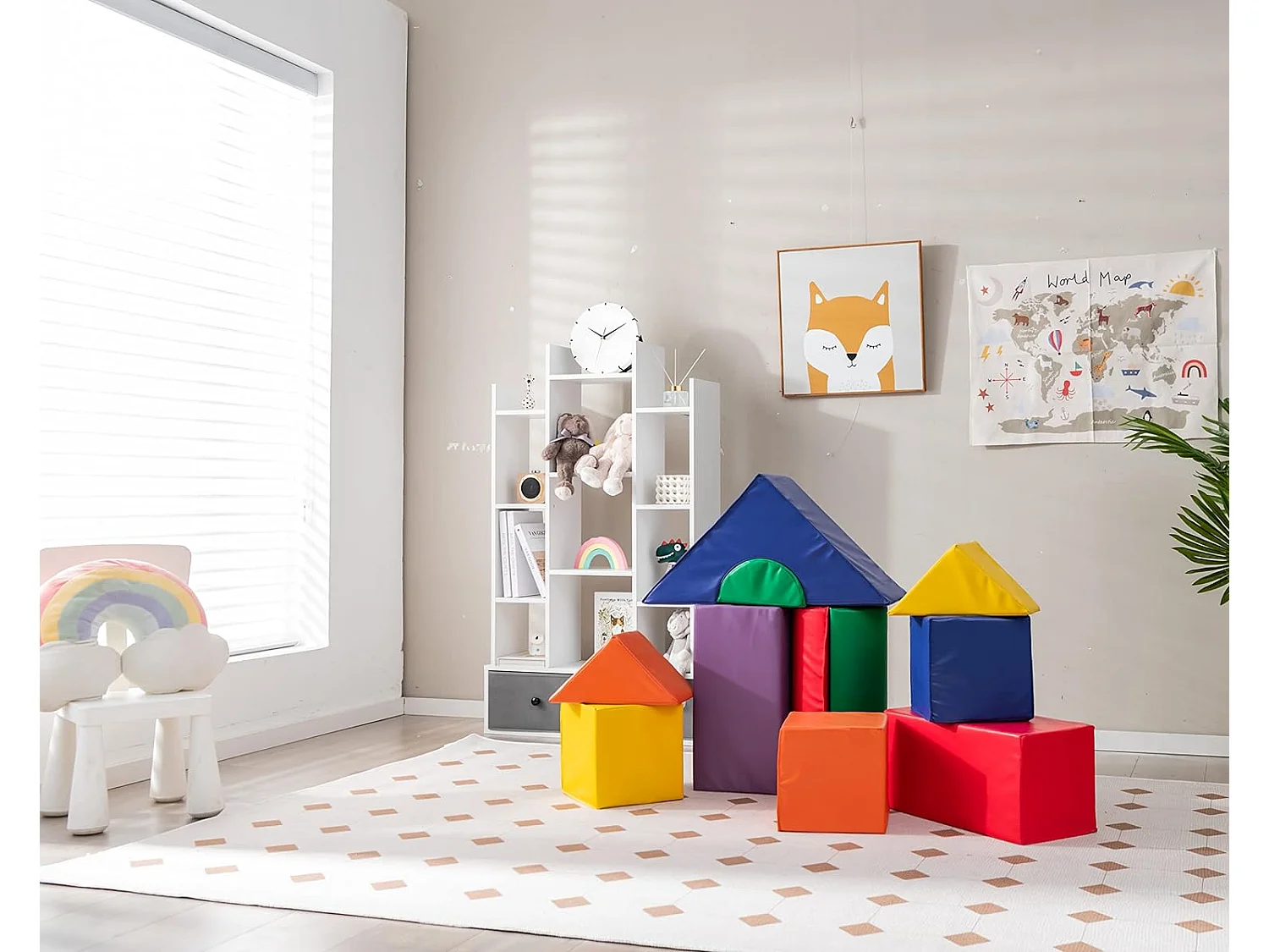11PCS Blocs de Construction en Mousse avec Housse en PU, Modules de Motricité d’Escalade avec Diverses Couleurs et Formes, Jouets Éducatifs pour Maison Maternelle, 18 Mois+