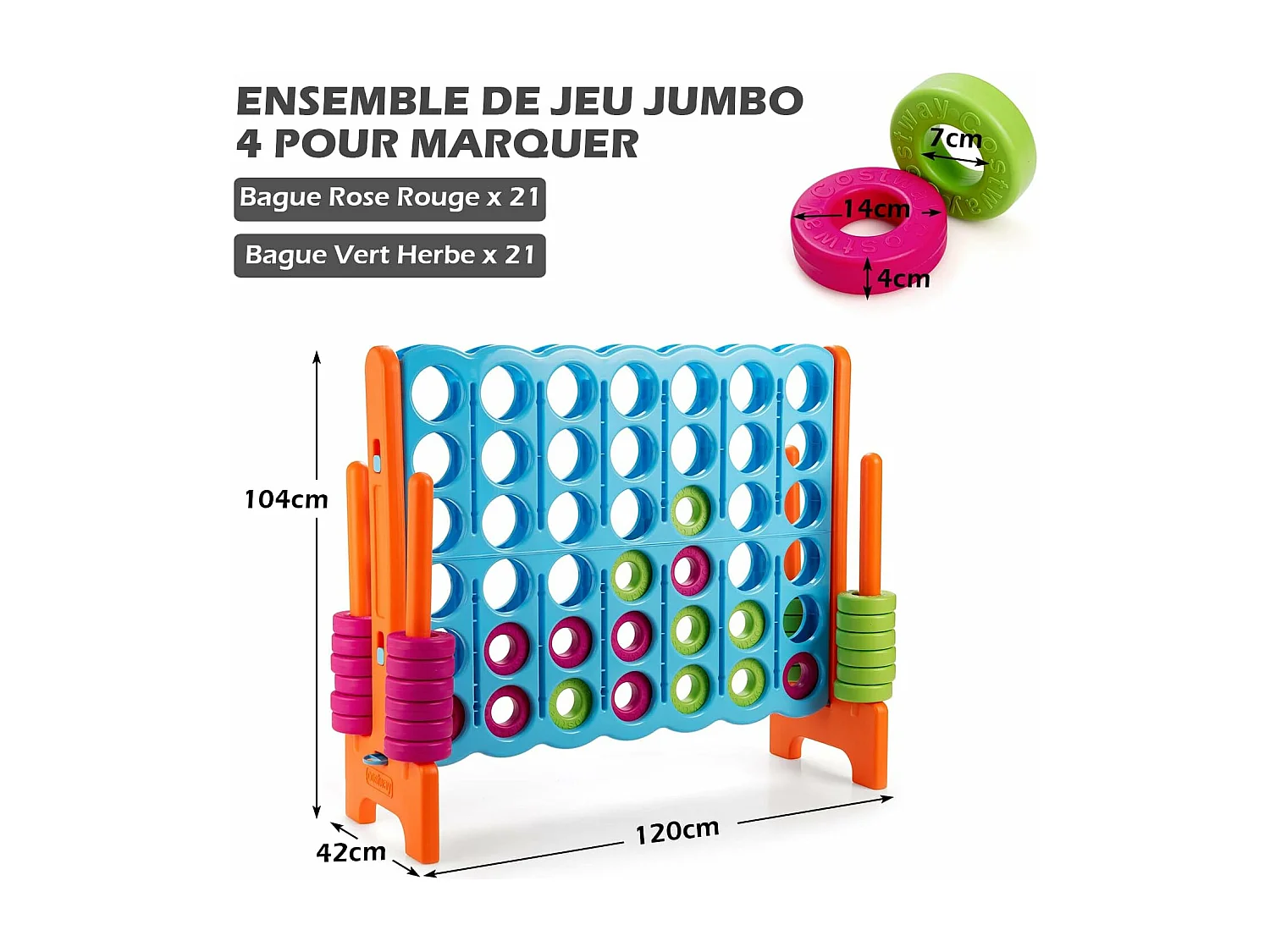 Jeux Puissance 4 Géant Enfants avec 42 Jetons, Jeu de Société Ludique & Éducatif avec Porte-Anneaux, Levier de Réinitialisation, Utilisation Intérieur et Extérieur