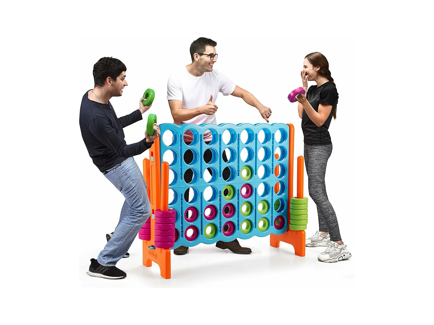 Jeux Puissance 4 Géant Enfants avec 42 Jetons, Jeu de Société Ludique & Éducatif avec Porte-Anneaux, Levier de Réinitialisation, Utilisation Intérieur et Extérieur