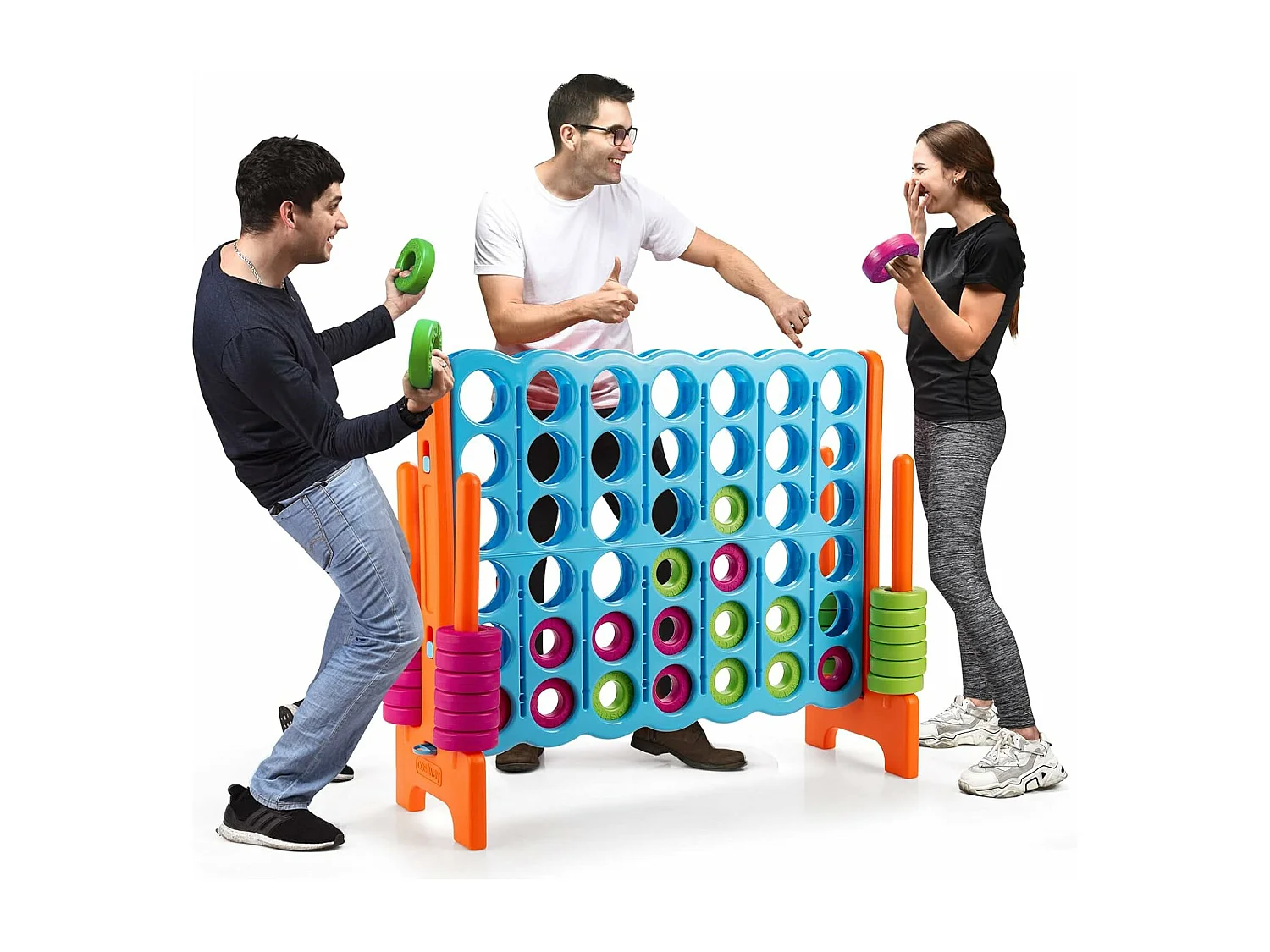 Jeux Puissance 4 Géant Enfants avec 42 Jetons, Jeu de Société Ludique & Éducatif avec Porte-Anneaux, Levier de Réinitialisation, Utilisation Intérieur et Extérieur