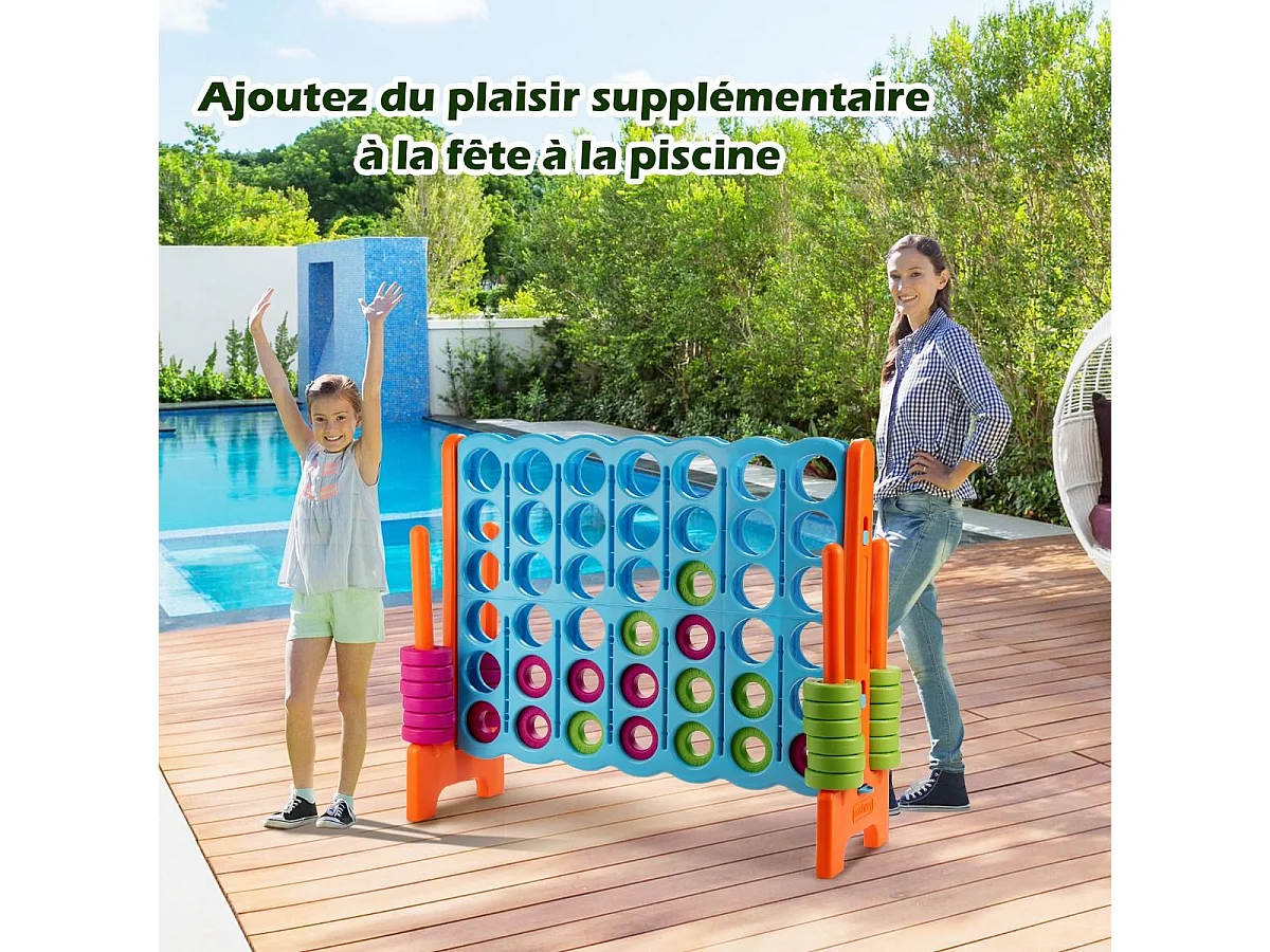 Jeux Puissance 4 Géant Enfants avec 42 Jetons, Jeu de Société Ludique & Éducatif avec Porte-Anneaux, Levier de Réinitialisation, Utilisation Intérieur et Extérieur