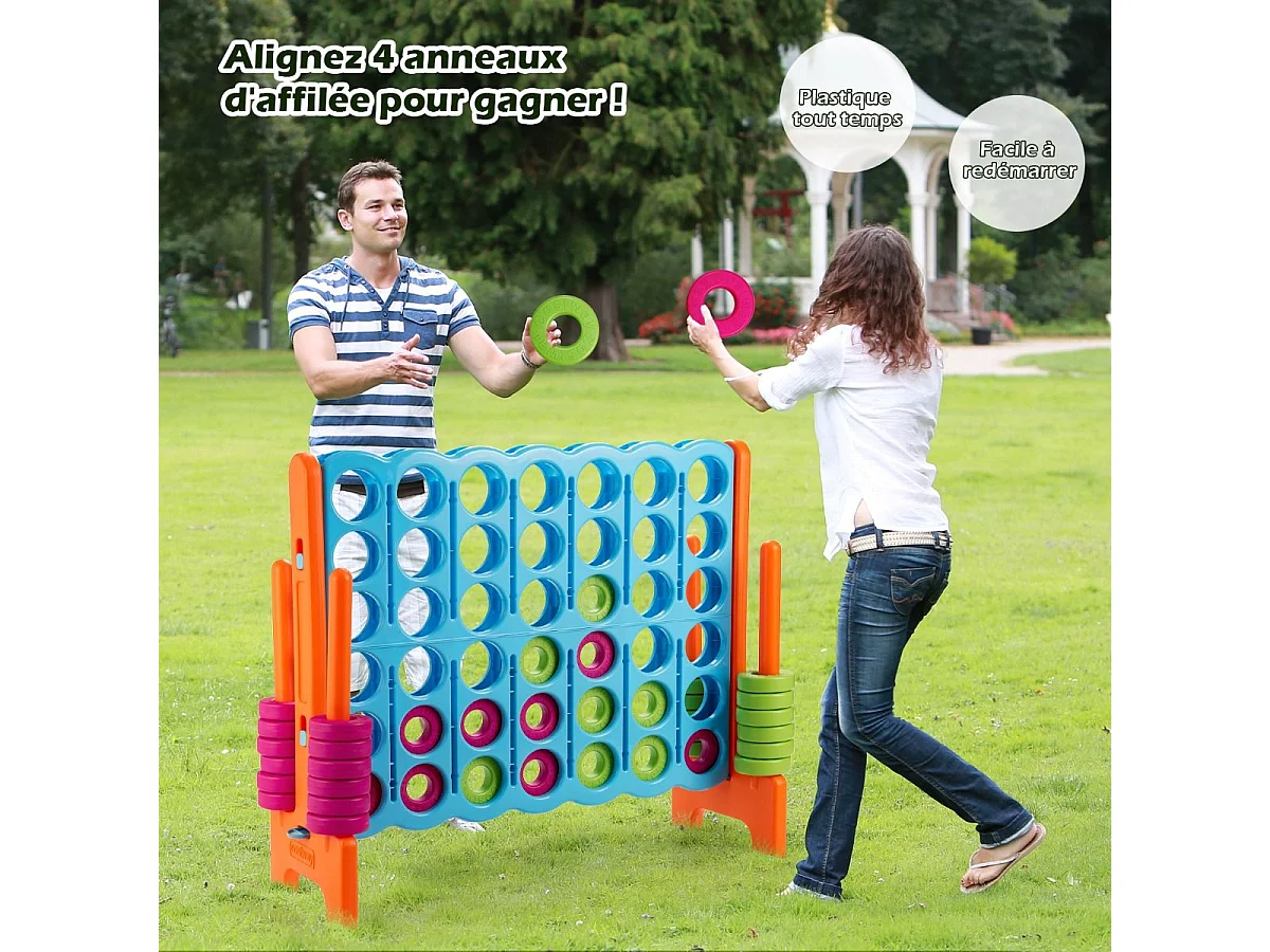 Jeux Puissance 4 Géant Enfants avec 42 Jetons, Jeu de Société Ludique & Éducatif avec Porte-Anneaux, Levier de Réinitialisation, Utilisation Intérieur et Extérieur