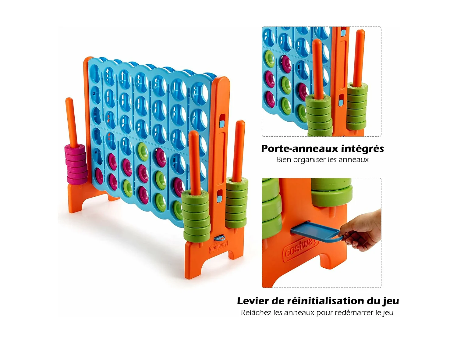 Jeux Puissance 4 Géant Enfants avec 42 Jetons, Jeu de Société Ludique & Éducatif avec Porte-Anneaux, Levier de Réinitialisation, Utilisation Intérieur et Extérieur