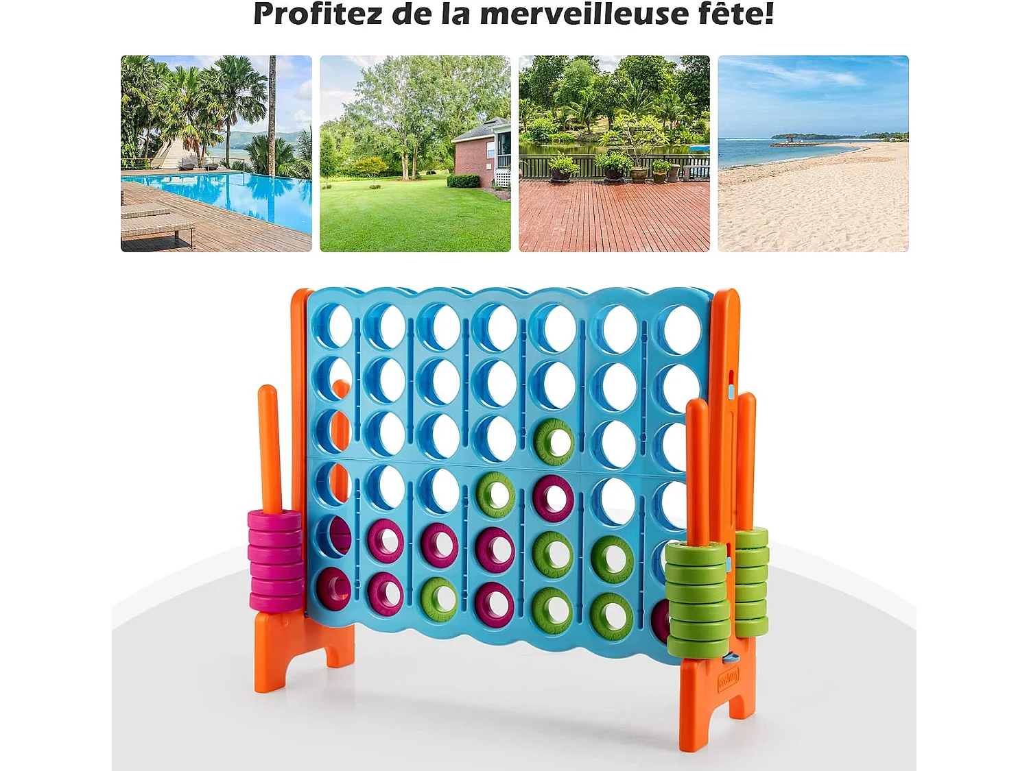 Jeux Puissance 4 Géant Enfants avec 42 Jetons, Jeu de Société Ludique & Éducatif avec Porte-Anneaux, Levier de Réinitialisation, Utilisation Intérieur et Extérieur