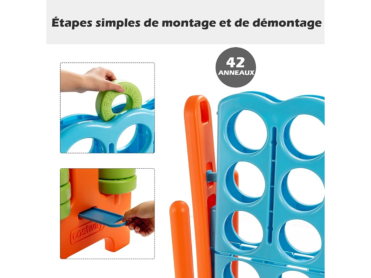 Jeux Puissance 4 Géant Enfants avec 42 Jetons, Jeu de Société Ludique & Éducatif avec Porte-Anneaux, Levier de Réinitialisation, Utilisation Intérieur et Extérieur