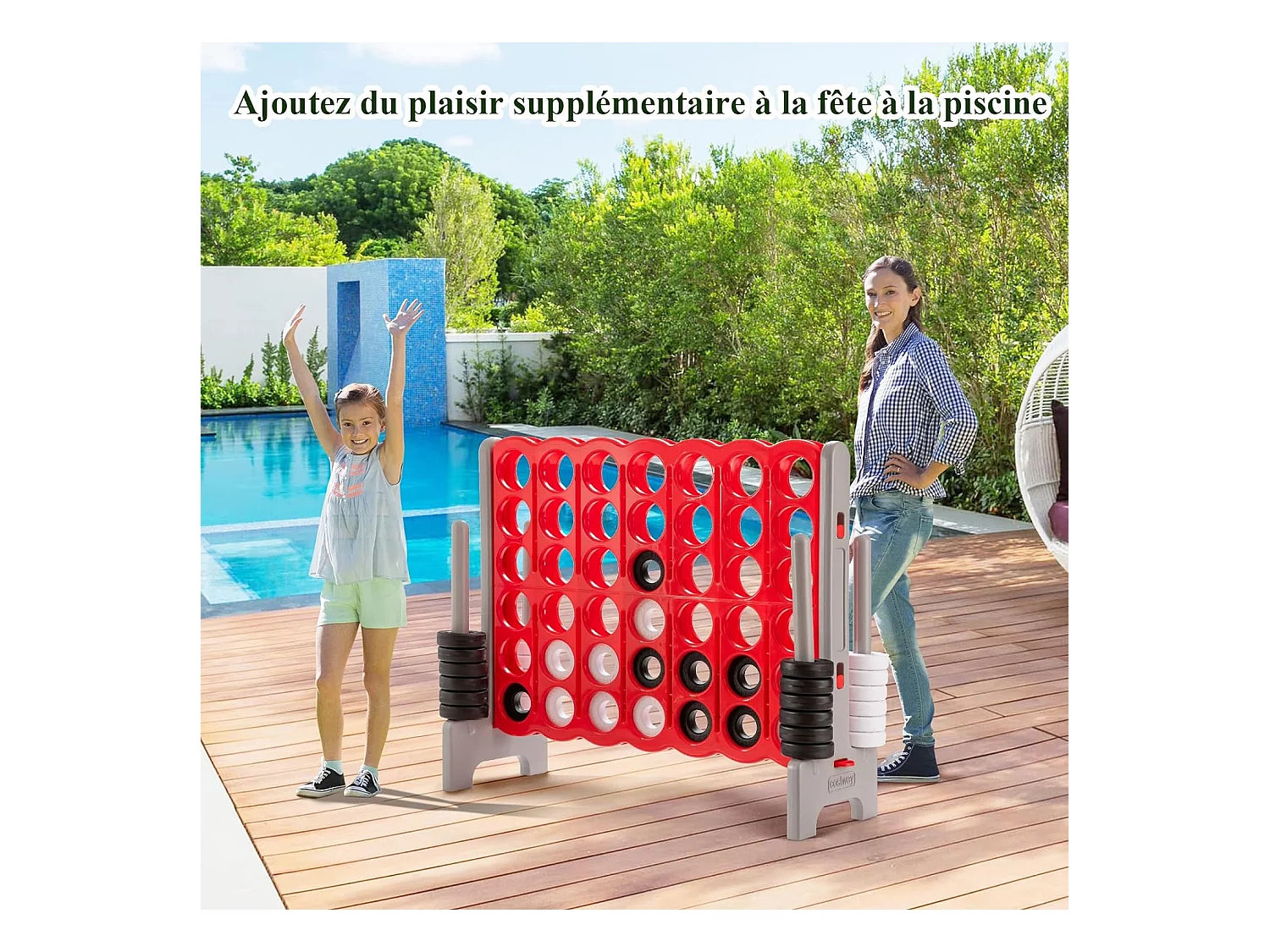 Jeux Puissance 4 Géant Enfants avec 42 Jetons, Jeu de Société Ludique & Éducatif avec Porte-Anneaux, Levier de Réinitialisation, Utilisation Intérieur et Extérieur