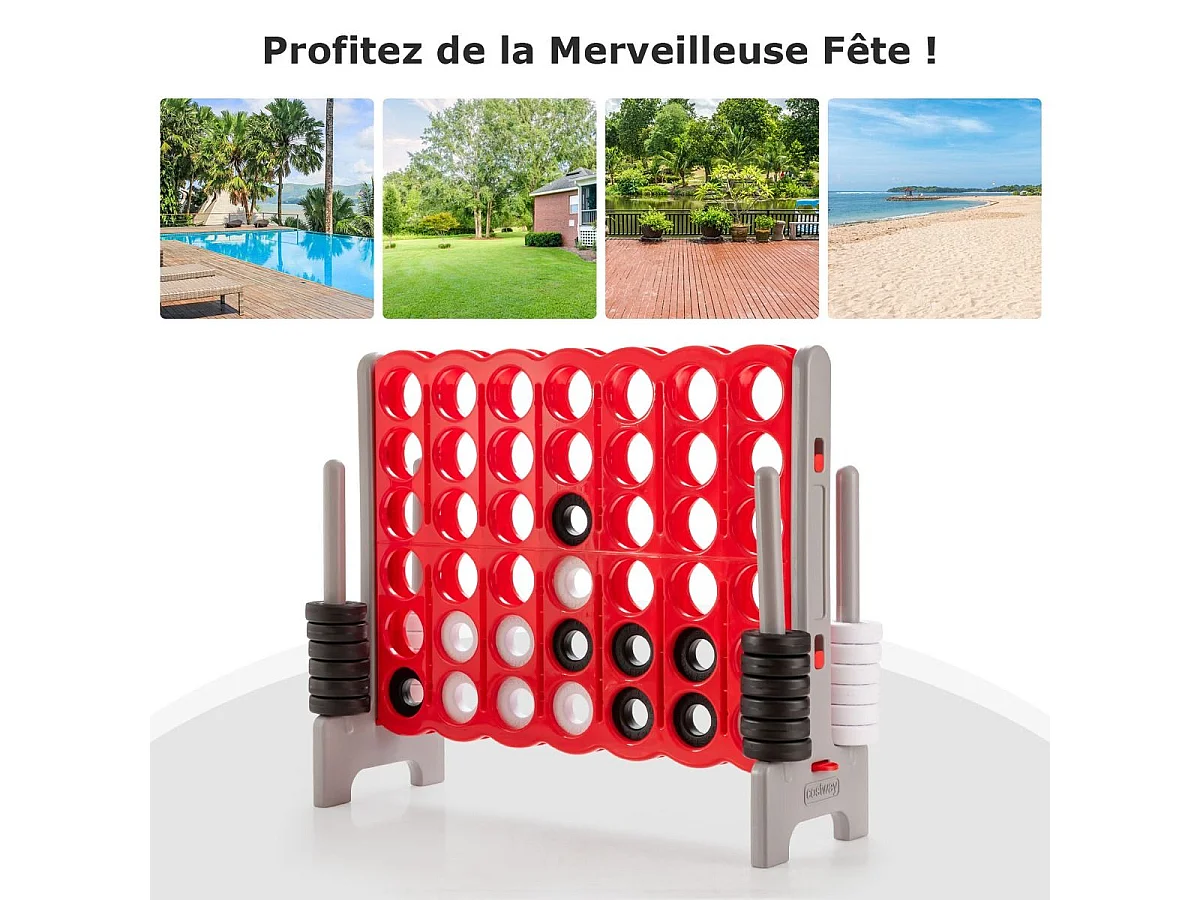 Jeux Puissance 4 Géant Enfants avec 42 Jetons, Jeu de Société Ludique & Éducatif avec Porte-Anneaux, Levier de Réinitialisation, Utilisation Intérieur et Extérieur